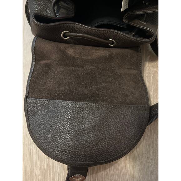 Eddie Bauer Backpack Pebbled Leather Brown Rucksack Drawstring Bag Vintage 90s - Picture 11 of 13